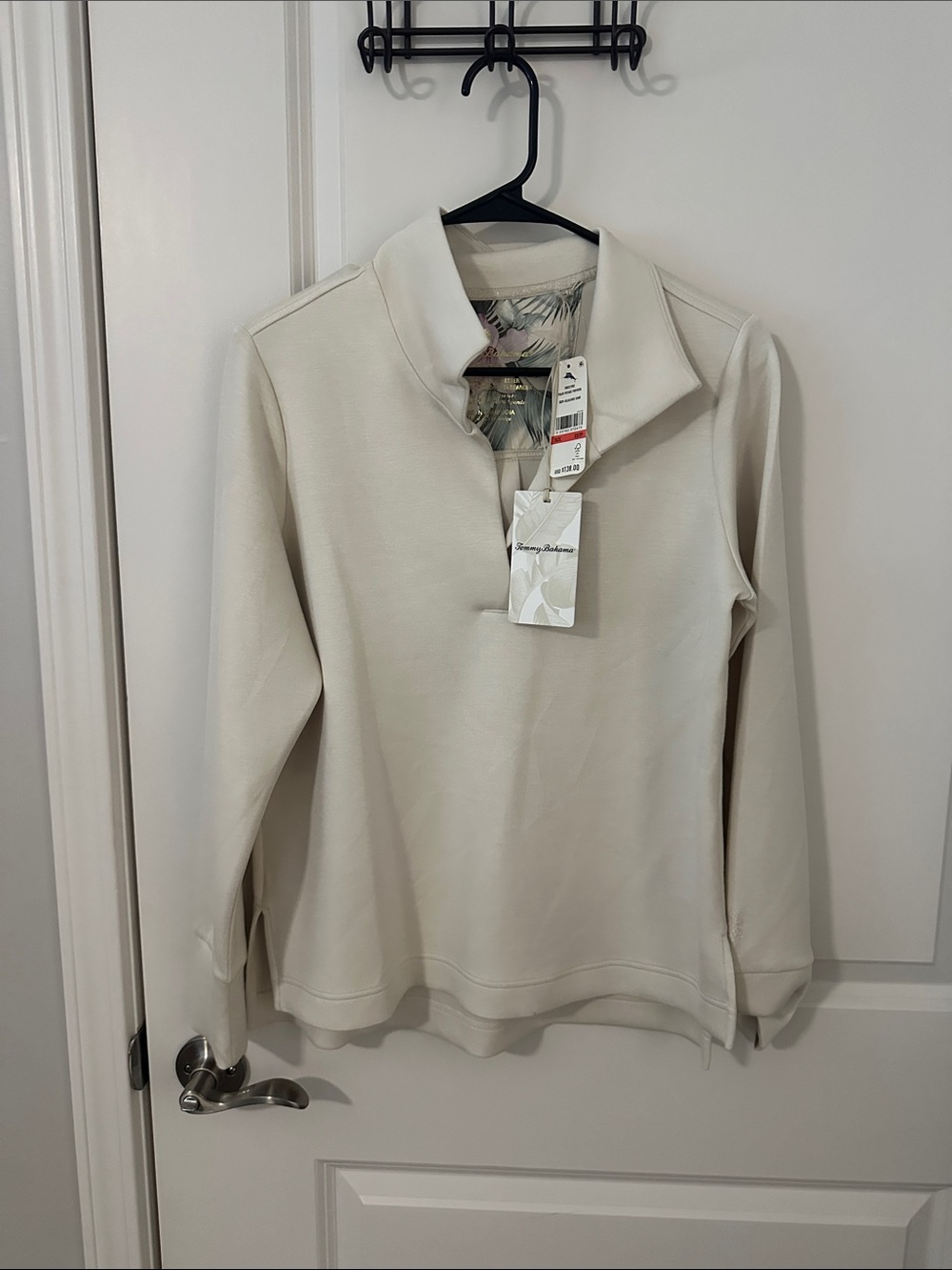 Tommy Bahama Cream Zip-Up Collared Sweater